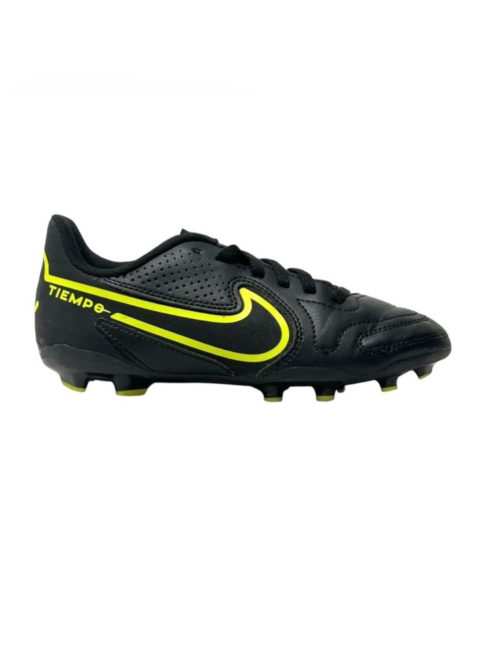 Nike Kids Black & Neon Yellow Tiempo Soccer Cleats sz 1 youth
